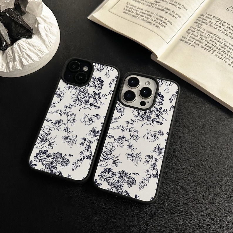 Retro bläckblommande iPhoneskal för iPhone 16 15 14 13 12 Pro Max Xr Mini SE, Boho iPhone 7 8 Plus telefonskal, Personligt telefonskal bild 1