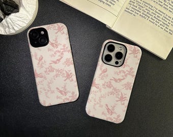 Floral Birds iPhone Case, Retro Style