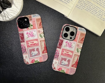 Pink Stamps-telefoonhoesje voor iPhone 16 15 14 13 12 11 Pro Max, iPhone 16 15 14 7 8 Plus-hoesje, iPhone13 12 mini-telefoonhoes, aangepaste telefoonhoes