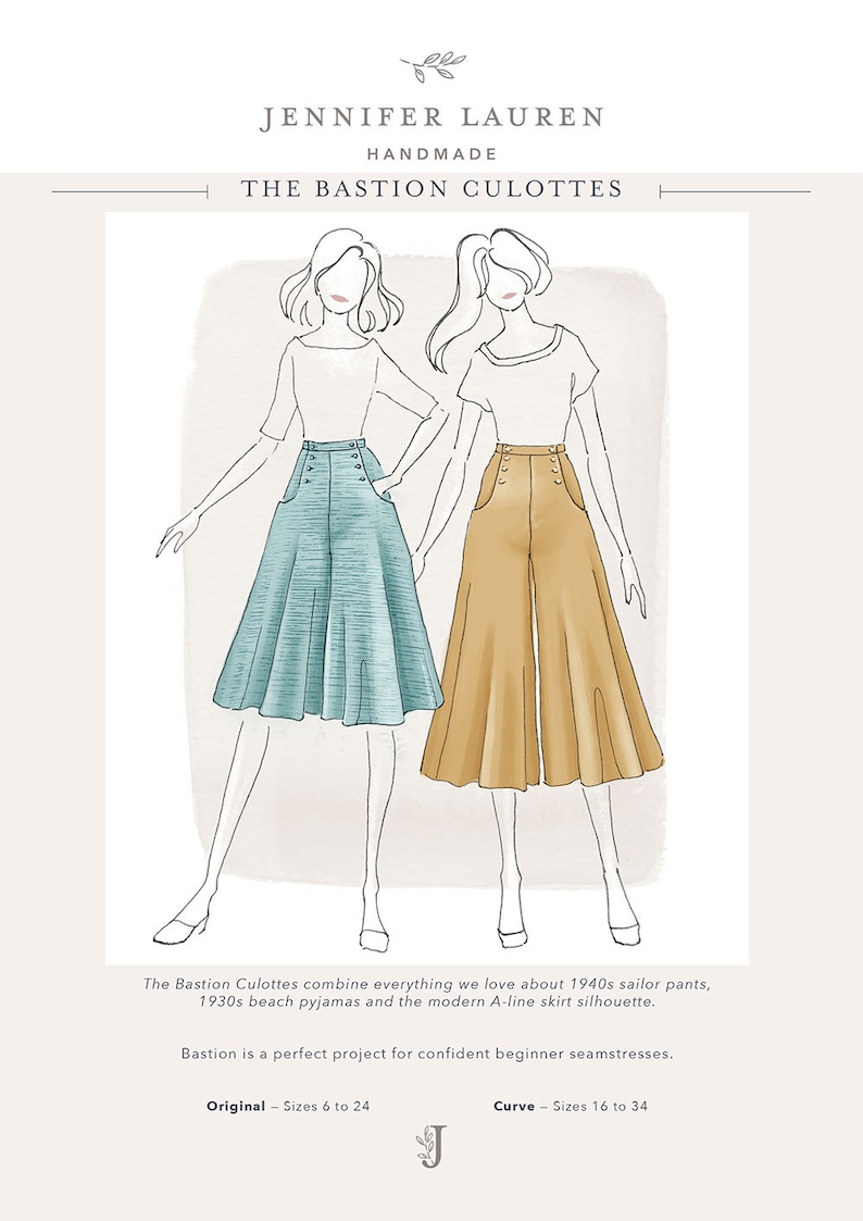 CURVE Bastion Culottes Ladies PDF Sewing Pattern Multi Size 16 to 34 image 8