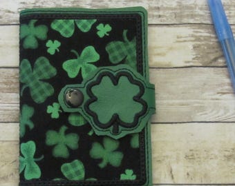 Shamrock with Black and Green Clover Fabric Mini Composition Notebook Cover, Notebook included