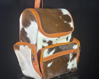 Handmade cowhide western style bag pack for women Tan and white