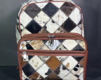 Handmade Cowhide Leather Patchwork Backpack for Women Travel Bag