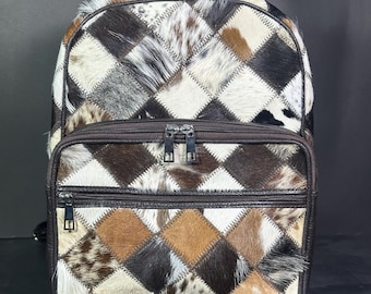 Handmade Cowhide Leather Patchwork Backpack for Women