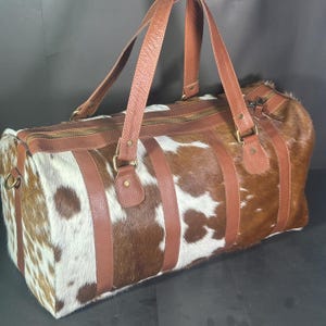 Natrul cowhide leather duffle bag| Travel/ gym bag- Tan&white colour
