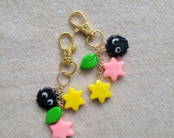 Spirited Away, Studio Ghibli Soot Sprite Charm Keychains Polymer Clay Charms Resin, Gold Keychain