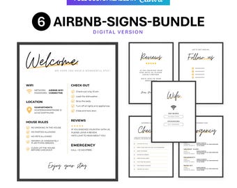Airbnb Sign Bundle Template, Airbnb Signage, Vacation Rental, WiFi Sign, Airbnb Welcome Book, Checkout List, Airbnb Host