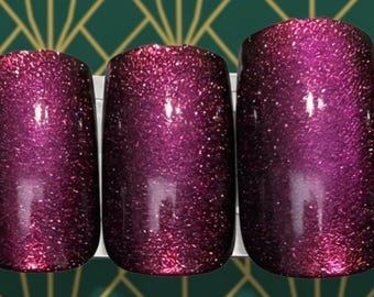 Ongles à presser oeil de chat scintillants - Ongles carrés magenta profond, kit de manucure de luxe avec outils de préparation