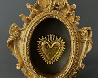 Ex Voto Framed Crowned Heart Baroque, Gothic Cabinet of Curiosities, Victorian Decorative