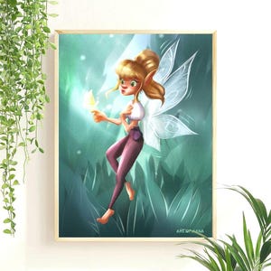 Illustration "La petite fée " Fée Lumineuse A5 – Art Fantastique, Affiche Féérique, Cadeau Magique, Illustration Conte de Fées