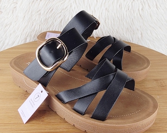 Women's Crisscross Black Sandals/ Slide in Black Sandals (OTTO-22)