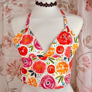 Women&#39;s Halter Top/ Summer Bralet Crop Top/ Cute Halter Top/ Cotton Summer Halter Top/ Beach Halter Bralet Crop/ Floral Pattern Bralet Top