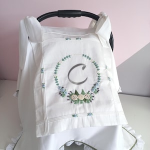 カーシートカバー | メッシュ付きカーシートカバー | 100%コットン製ベビーカーカバー | パーソナライズされたベビーシャワーギフト | 新生児ギフト | モスリン製カーシートカバー