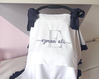 Car Seat Cover | Car Seat Cover with Mesh | %100Cotton Stroller Cower | Personalized Baby Shower Gift | Newborn Gift | Muslin Car Seat Cover