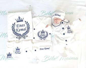 Personalized Baby Set: Crown Embroidery, Organic Cotton, Newborn Gift