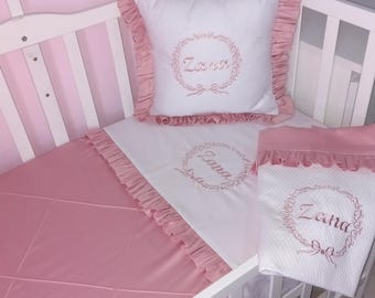 Personalized Baby Duvet Cover Set: Embroidered 100% Cotton 4-Piece Bedding
