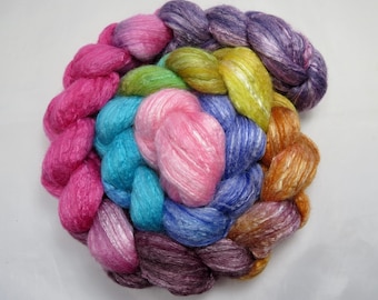 Hand Dyed Merino/Seacell 70/30 Top 4 oz - Spectrum - Spinning Wool Fiber Roving Felting Weaving