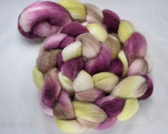 Hand Dyed Polwarth/ Tussah Silk Top (85/15) 4 oz - Vintner's Reserve - Spinning Fiber Roving Felting Weaving