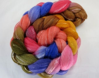 Hand Dyed Targhee/Bamboo/Tussah Silk Top 4 oz - Crocus Blossom - Spinning - Felting - Roving - Top