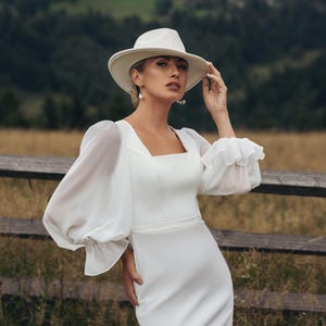 Satin Wedding Dress: Silhouette Gown with Chiffon Sleeves
