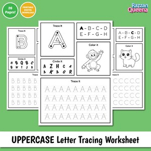 Uppercase Alphabet Tracing Worksheets Activity for Preschool and Kindergarten, Handwriting Uppercase Letter Tracing Workbook