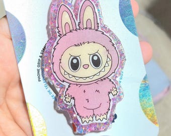 Kawaii Bunny Monster PopGrip: roze glitter telefoonhouder