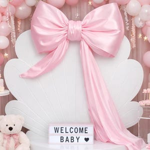 Large baby shower Pink Satin Bow Backdrop – Luxury Event Decoration Floral Wall Bow Party Decor Birthday Bridal Shower gender reveal