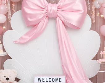 Grote babyshower roze satijnen strik achtergrond – Luxe evenementdecoratie Bloemen muurstrik Feestdecor Verjaardag vrijgezellenfeest gender reveal