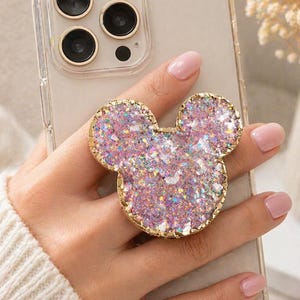 Rainbow pink minnie mouse Gemstone Druzzy Holographic Agate Geode Inspired Popsocket