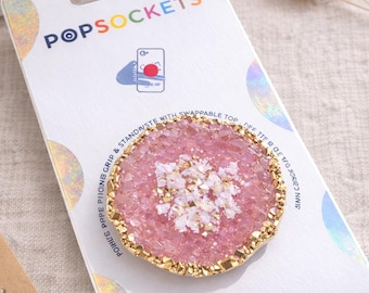Roze/gouden geode agaat op Druzy geïnspireerde popsocket-telefoonhouder