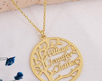 Handmade Tree of Life Pendant, Family Tree Necklace,Personalized Name Necklace,Tree of Life Necklace,Multiple Names Necklace,Gift for Family
