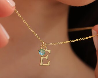 Personalized Gold Initial Necklace with Birthstone Charm, Birthstone Initial Necklace, Personalized Gift, Birthstone Jewelry,Mother Day Gift