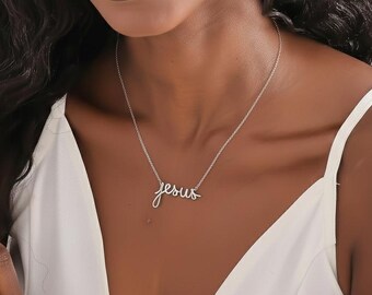 Gold Jesus Necklace, Christian Gift Necklace For Her, Wire Name Necklace, Christian Jewelry,Faith Based Jewelry,Religious Gift, Baptism Gift