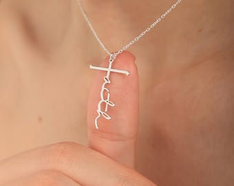 Silber Vertikale Glaube Kreuz Halskette, Glaube Zierliche Kreuz Anhänger, Christliche Schmuck Taufe Geschenk, Religiöse Halskette für Frauen, Geschenk für Mama
