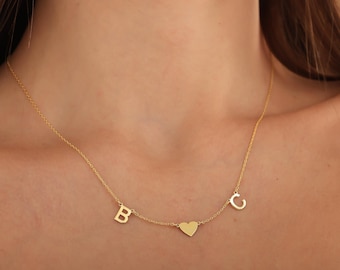 Initial Necklace with Heart, Valentines Day Gift For Couples, Personalized Double Letter Necklace, Heart Letter Necklace, Gold Custom Gift