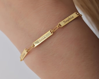 Custom Engraved Mini Bar Bracelet Paper Clip Chain,Personalized Dainty Name Stackable Bracelet,Gift For Her,Gift for Mom,Valentines Day Gift