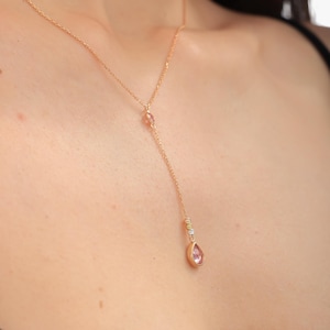 Dangling Dorical Drop Stone Necklace, Tiny Dangling Stone Necklace, Dangling Drop Jewelry, Teardrop Gemstone Necklace,Long Gem Drop Necklace