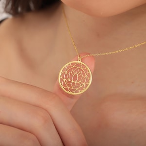 Handmade Lotus Flower Necklace, Sterling Silver Circle Lotus Pendant, Chakra Pendant, Spiritual Neclace, Boho Jewelry, Yoga Lotus Charm