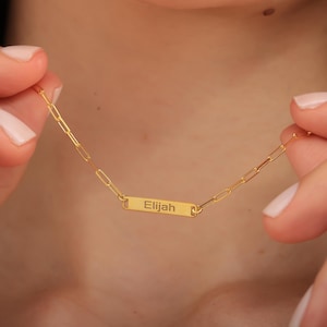 Personalized Custom Mini Bar Name Necklace, Multiple Name Bar Necklace, Paperclip Chain Necklace,Personalized Multiple Name Necklace for Mom