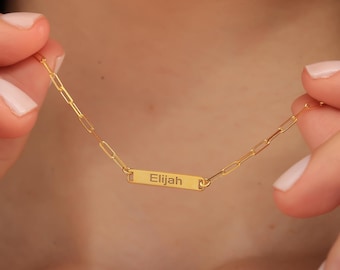 Personalized Custom Mini Bar Name Necklace, Multiple Name Bar Necklace, Paperclip Chain Necklace,Personalized Multiple Name Necklace for Mom