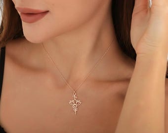 Lotus Flower Necklace, 14K Gold Lotus Pendant Necklace, Gift for Her, Jewelry For Women, Minimalist, Handmade Jewelry, Lotus Charm Necklace