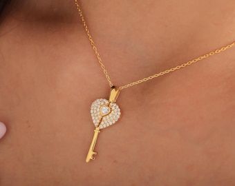 Personalized Openable Key Necklace, Gold Key Necklace, Hidden Name Key Necklace, Dainty Initial Name Key Necklace, Valentines Day Gift