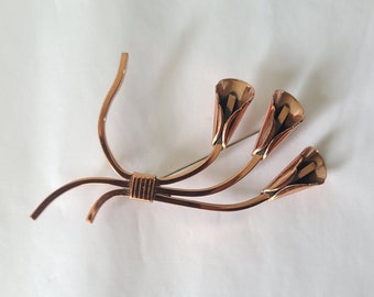 Vintage RENOIR Copper Calla Lily Valentine Brooch