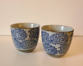 Set of 2 Handmade Vintage Ceramic Tea Bowls Cups