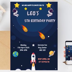 Editable Outer Space Birthday Invitation - Template, Rocket Ship Astronaut Invitation - Galaxy Invitation - Editable Birthday Invitation