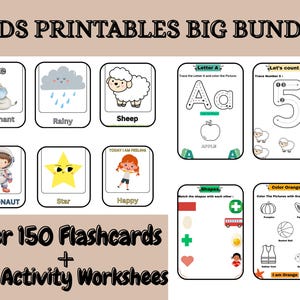 Lot de cartes mémoire pour enfants d'âge préscolaire, ensemble d'apprentissage préscolaire le plus vendu, pour tout-petits Montessori, feuilles d'activités pour la maternelle, impressions numériques