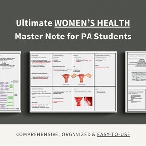 Women's Health Master Note Study Guide, Physician Assistant, Nurse Practitioner, Medical Student, PANCE, PANRE