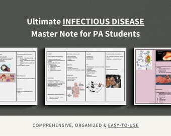Infectious Disease Master Note Study Guide, Physician Assistant, Nurse Practitioner, Medical Student, PANCE, PANRE