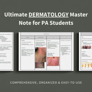 Dermatology Master Note Study Guide, Physician Assistant, Nurse Practitioner, Medical Student, PANCE, PANRE