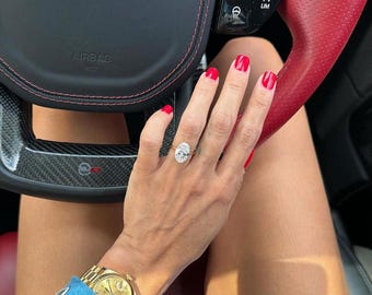 Big 5 Carat Oval Cut Moissanite Engagement Ring with Hidden Halo Diamond, 14k Yellow Gold Large Stone Solitaire Diamond Rings for Women